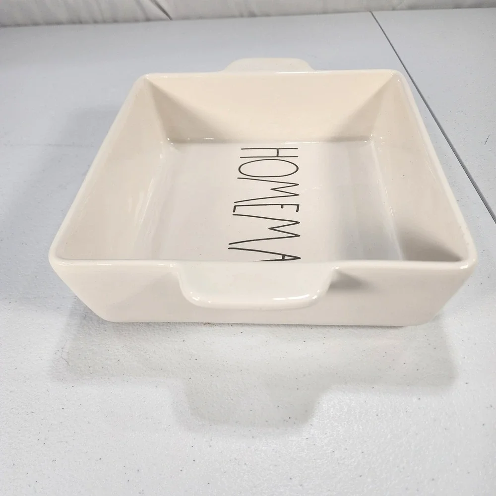 Rae Dunn HOMEMADE Ceramic Square Baking Dish Ivory Casserole Pan with Handles